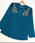 بلوز استین بلند کبریتی خالدار گلدوزی در ۹ رنگ